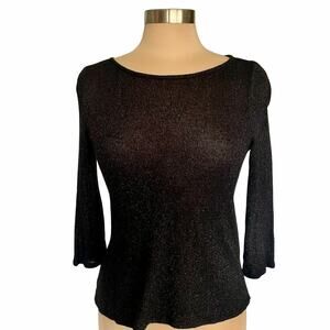 Three Dots Black Metallic Sheen Knit Top Size SMALL Classic Dressy Minimalist